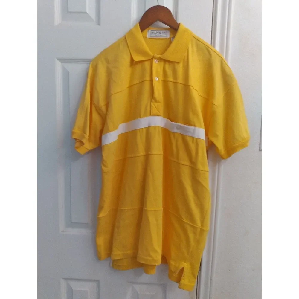 Henry Grethel Polo Shirt Short Sleeve Striped Casual Top Yellow Size L